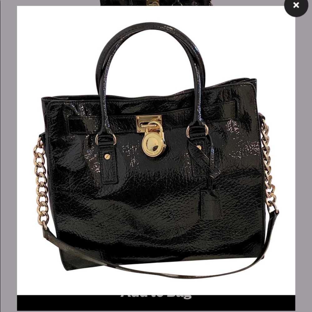 MK Large Hamilton patent leather hobo purse with silver hardware